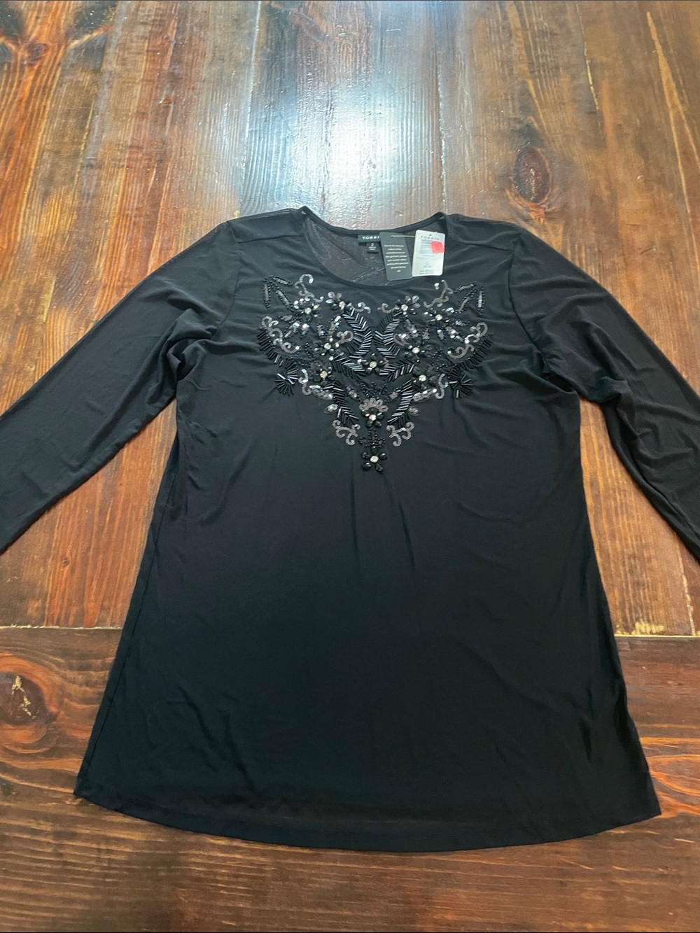 torrid Black Long-Sleeve Tee with Front Embellishment